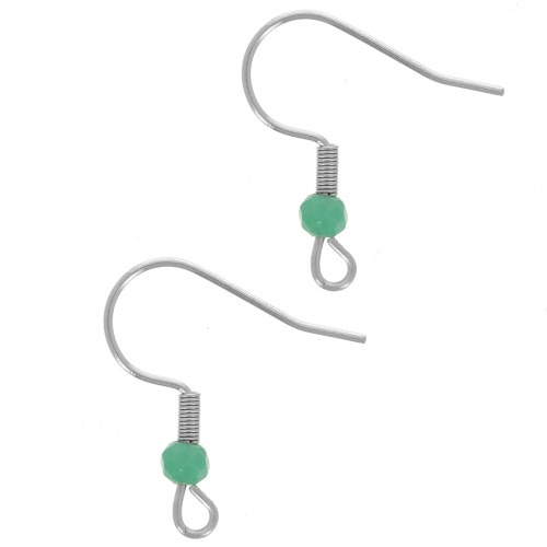 Crochets d'oreilles 20 mm perle verre facettée - Acier inox 304L - Turquoise x2