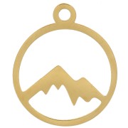 Breloque ronde évidée motif montagne 15 mm - Acier inoxydable 316L Doré x1|raw }}