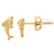 Boucles d'oreilles dauphin 4x9 mm - Acier inoxydable 316L Doré x2