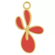 Breloque fleur de Lys 16x9 mm avec résine époxy - Acier inox 316L Doré - Rouge x1