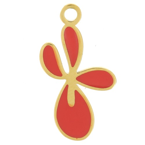 Breloque fleur de Lys 16x9 mm avec résine époxy - Acier inox 316L Doré - Rouge x1