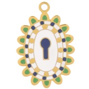 Pendentif ovale 20x13 mm motif oeil avec résine époxy - Acier inox 316L Doré x1|raw }}