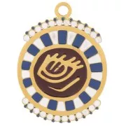 Pendentif rond 14.5 mm - motif oeil - avec résine époxy - Acier inox 316L Doré x1