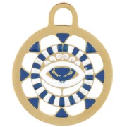 Pendentif rond ajouré 16 mm motif oeil avec résine époxy - Acier inox 316L Doré x1