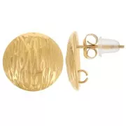 Clous d'oreilles rond striés 13 mm avec anneau ouvert - Acier inox 304L Doré x2