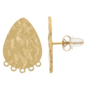 Clous d'oreilles goutte martelé avec 5 anneaux 19x13 mm - Acier inox 316L Doré x2|raw }}
