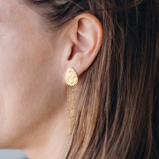 Clous d'oreilles goutte martelé avec 5 anneaux 19x13 mm - Acier inox 316L Doré x2