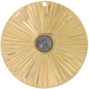 Pendentif rond effet plissé 32 mm - pour cabochon 6 mm - Acier inox 304L Doré x1