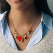 Pendentif coeur 24x19 mm avec résine époxy - Acier inoxydable 316L Doré - Rouge x1