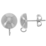 Clous d'oreilles demi-boule 10 mm avec anneau ouvert - Placage Argent fin x2|raw }}