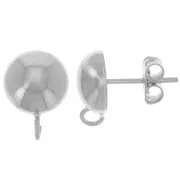 Clous d'oreilles demi-boule 10 mm avec anneau ouvert - Placage Argent fin x2