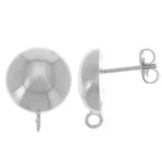 Clous d'oreilles demi-boule 14 mm avec anneau ouvert - Placage Argent fin x2
