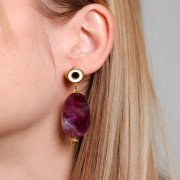 Perle plate en acrylique 30x23 mm - Marbré bleu nuit x1