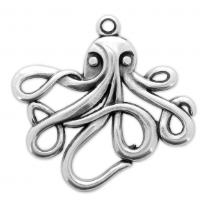 Pendentif pieuvre 35 mm Placage Argent fin vieilli