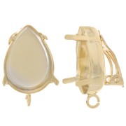Clips d'oreilles serti poire cabochon 18x13mm - anneau ouvert - Doré à l'or fin x2
