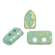 Perles en verre Piros® par Puca® 2x5 mm - Blue Green Opal Mat Gold Splash x10g