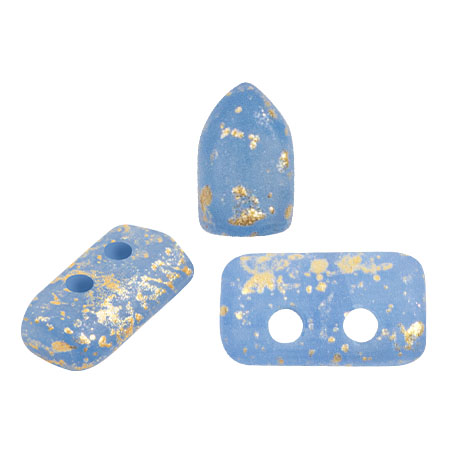 Perles en verre Piros® par Puca® 2x5 mm - Blue Opal Mat Gold Splash x10g