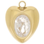 Breloque coeur 13.5x11 mm oxyde de zirconium - Acier inoxydable 304L Doré x1