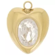 Breloque coeur 13.5x11 mm oxyde de zirconium - Acier inoxydable 304L Doré x1