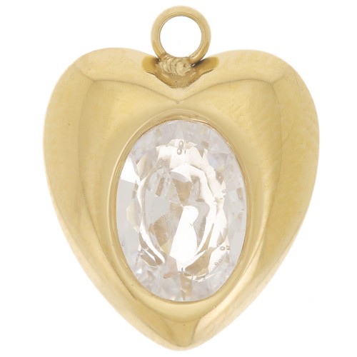 Breloque coeur 13.5x11 mm oxyde de zirconium - Acier inoxydable 304L Doré x1