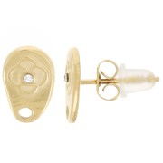 Clous d'oreilles goutte irregulière 10x6.5mm avec strass - Acier inox 316L Doré x2