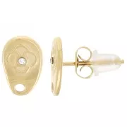 Clous d'oreilles goutte irregulière 10x6.5mm avec strass - Acier inox 316L Doré x2