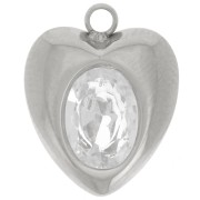 Breloque coeur 13.5x11 mm oxyde de zirconium - Acier inoxydable 304L x1