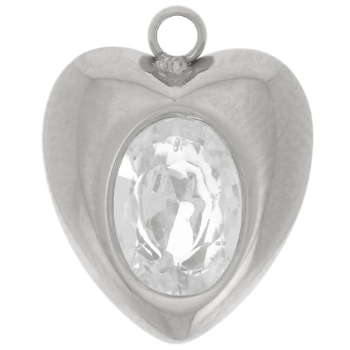 Breloque coeur 13.5x11 mm oxyde de zirconium - Acier inoxydable 304L x1
