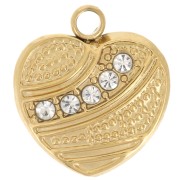 Breloque coeur travaillé 12x11mm - oxydes de zirconium - Acier inoxydable 304L - Doré x1|raw }}