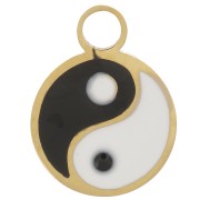 Breloque ronde 10 mm avec résine époxy - motif Yin et Yang - Acier inoxydable 316L Doré x1|raw }}