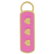 Breloque rectangle 18x5 mm avec résine époxy - motif coeur - Acier inoxydable 316L Doré - Fuchsia x1