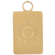 Breloque rectangle 16x9 mm - motif soleil - Acier inoxydable 316L Doré x1|raw }}