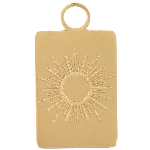 Breloque rectangle 16x9 mm - motif soleil - Acier inoxydable 316L Doré x1