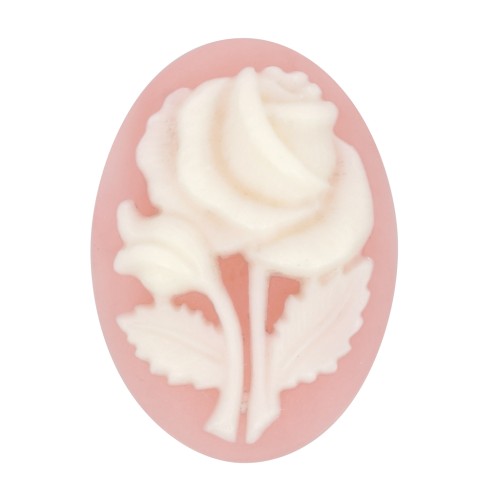 Camée résine 18x13 mm - motif rose - Rose clair x1