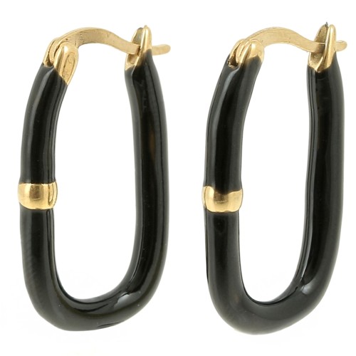 Créoles ovales 26x15.5 mm avec résine époxy - Acier inox 304L - Doré - Noir x2