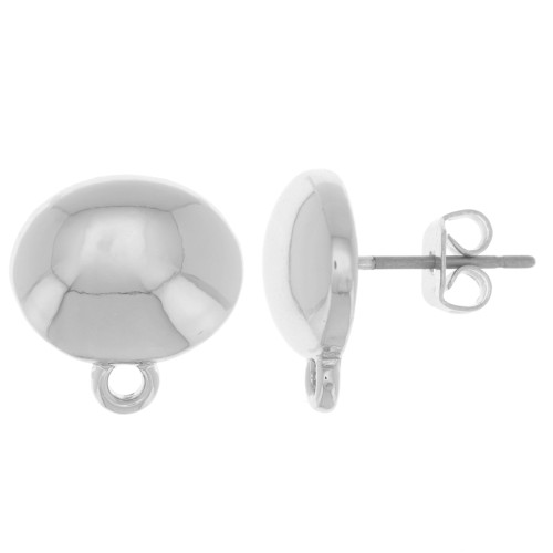 Clous d'oreilles ovale bombé 13x12.5 mm avec anneau fermé - Argenté x2