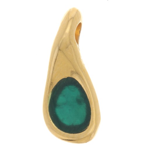 Breloque goutte 13x6 mm avec résine époxy - Doré à l'or fin - Vert x1