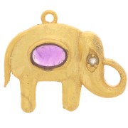 Pendentif éléphant 18x22 mm cabochon gemme et CZ - Doré à l'or fin - Amethyste|raw }}