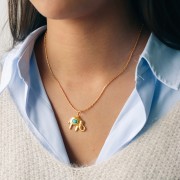 Pendentif éléphant 18x22 mm cabochon gemme et CZ - Doré Or fin - Lapis lazuli