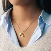 Pendentif éléphant 18x22 mm cabochon gemme et CZ - Doré Or fin - Lapis lazuli