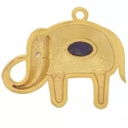 Pendentif éléphant 18x22 mm cabochon gemme et CZ - Doré Or fin - Lapis lazuli