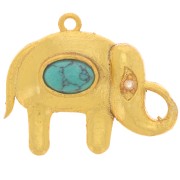 Pendentif éléphant 18x22 mm cabochon imit gemme et CZ - Doré Or fin - Turquoise|raw }}