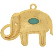 Pendentif éléphant 18x22 mm cabochon imit gemme et CZ - Doré Or fin - Turquoise