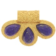 Pendentif 3 pétales 13x20 mm cabochons pierre gemme - Doré Or fin - Lapis lazuli|raw }}