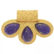 Pendentif 3 pétales 13x20 mm cabochons pierre gemme - Doré Or fin - Lapis lazuli