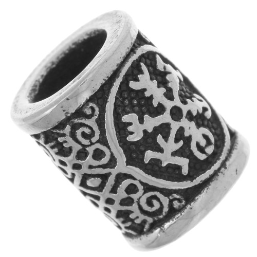 Perle tube 13x10.5 mm gros trou - motif Runes Celte - Acier inoxydable 304L x1