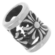 Perle tube ajourée 13x10 mm gros trou - motif croix - Acier inoxydable 304L x1