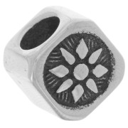 Perle carré 13 mm gros trou - motif soleil - Acier inoxydable 304L x1|raw }}
