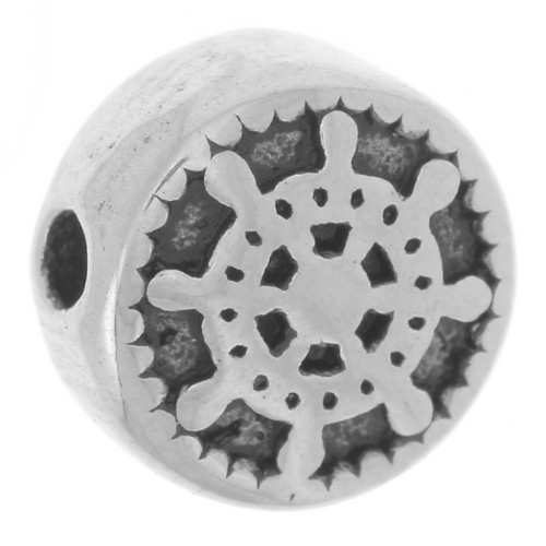 Perle plate ronde 8.5 mm - motif roue de bateau - Acier inoxydable 304L x1