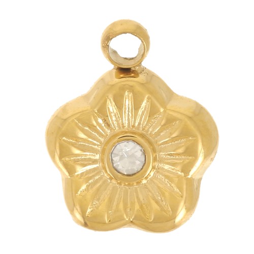 Breloque fleur 7 mm avec oxyde de zirconium - Acier inoxydable 304L - Doré x1
